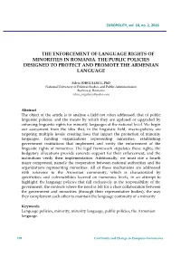 The Enforcement of Language Rights of Minorities in Romania. the Public Policies Designed to Protect and Promote the Armenian Language