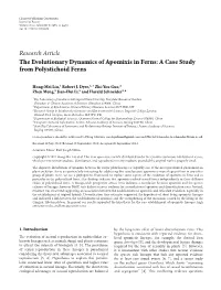 Research Article the Evolutionary Dynamics of Apomixis in Ferns: a Case Study from Polystichoid Ferns
