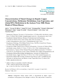 Characterization of Timed Changes in Hepatic Copper Concentrations, Methionine Metabolism, Gene Expression, and Global DNA Methylation in the Jackson Toxic Milk Mouse Model Of