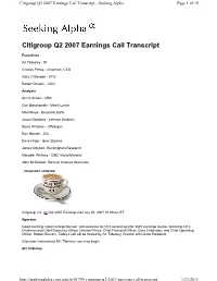 Citigroup Q2 2007 Earnings Call Transcript - Seeking Alpha Page 1 of 19