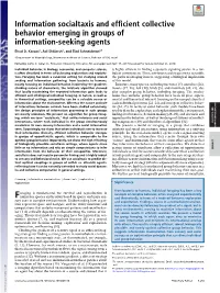 Information Socialtaxis and Efficient Collective Behavior Emerging In