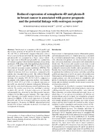 Reduced Expression of Semaphorin 4D and Plexin-B in Breast Cancer Is Associated with Poorer Prognosis and the Potential Linkage with Oestrogen Receptor