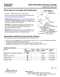 High Streamflow Advisory Update River Basins Currently With
