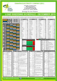 Load Shedding Schedule - December 2019