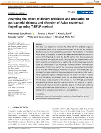 Analysing the Effect of Dietary Prebiotics and Probiotics on Gut Bacterial Richness and Diversity of Asian Snakehead Fingerlings Using T‐RFLP Method