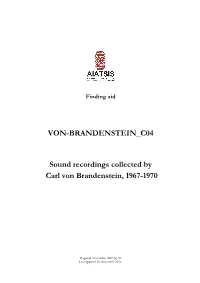 Guide to Sound Recordings Collected by Carl Von Brandenstein