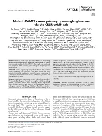 Mutant RAMP2 Causes Primary Open-Angle Glaucoma Via the CRLR-Camp Axis