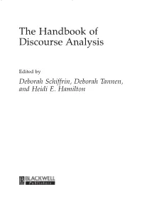 The Handbook of Discourse Analysis