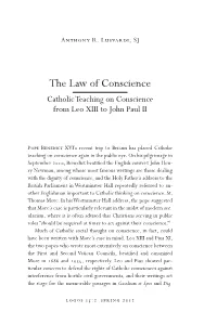The Law of Conscience Catholic Teaching on Conscience from Leo XIII to John Paul II