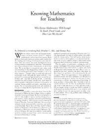 Knowing Mathematics for Teaching