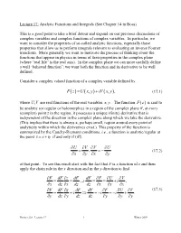 Lecture 18: Analytic Functions and Integrals