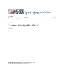 Towards a Sociolinguistics of Style Allan Bell