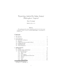 Typesetting Articles for Online Journal Philosophers' Imprint