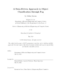 A Data-Driven Approach to Object Classification Through Fog