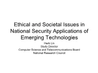 Ethical and Societal Issues in National Security Applications of Emerging