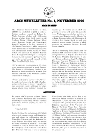 ARCS NEWSLETTER No. 1, NOVEMBER 2006