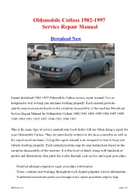 Oldsmobile Cutlass 1982-1997 Workshop Manual