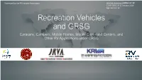 Recreation Vehicles and GRSG Caravans, Campers, Mobile Homes, Mobile Command Centers, and Other RV Applications Under GRSG R.E.3 Revision 1 (1997)