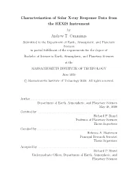 Characterization of Solar X-Ray Response Data from the REXIS Instrument Andrew T. Cummings