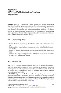 MATLAB's Optimization Toolbox Algorithms