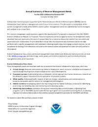 Annual Summary of Reserve Management Needs for the 2021 Collaborative Research RFP Compiled October 2020