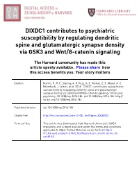 DIXDC1 Contributes to Psychiatric Susceptibility by Regulating Dendritic Spine and Glutamatergic Synapse Density Via GSK3 and Wnt/Β-Catenin Signaling