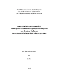 Methane Copper Peroxo Complexes and Structural Studies on Transition Metal Bis(Pyrazolyl)Methane Complexes