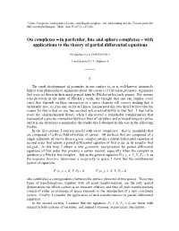 In Particular, Line and Sphere Complexes – with Applications to the Theory of Partial Differential Equations