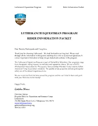 Lutheranch Equestrian Program Rider Information Packet