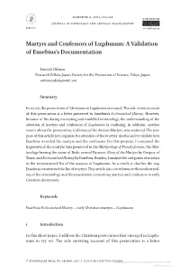 Martyrs and Confessors of Lugdunum: a Validation of Eusebius’S Documentation