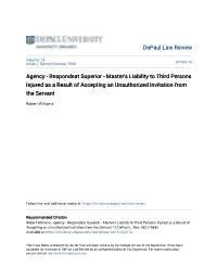 Respondeat Superior - Master's Liability to Third Persons Injured As a Result of Accepting an Unauthorized Invitation from the Servant