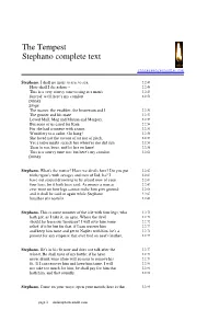 The Tempest Stephano Complete Text