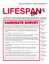 CANDIDATE SURVEY Page 2 F Wayne County LIFESPAN Sent the Following Ten-Question Survey to Each Candidate for U.S