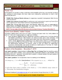 Department of Mathematics November 7, 2018