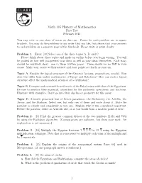 Math 105 History of Mathematics First Test February 2015