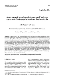A Morphometric Analysis of Apis Cerana F and Apis Nigrocincta Smith Populations from Southeast Asia