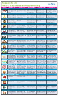 August 23-27 Prek-3 Educational Programming