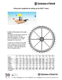 Heliocentric Longitudes for Setting up the Orbit™ Orrery