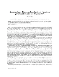 “Algebraic Quantum Mechanics and Pregeometry”. B