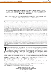 Dry Creek Revisited: New Excavations, Radiocarbon Dates, and Site Formation Inform on the Peopling of Eastern Beringia