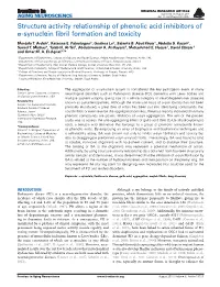 Structure Activity Relationship of Phenolic Acid Inhibitors of Α-Synuclein ﬁbril Formation and Toxicity