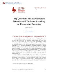 Big Questions and Poor Economics: Banerjee and Duflo on Schooling in Developing Countries