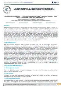 Characterization of Indoor Molds with Allergenic Potential After Cryopreservation at -20°C for One Year