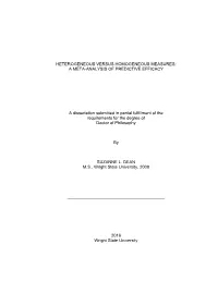 Heterogeneous Versus Homogeneous Measures: a Meta-Analysis of Predictive Efficacy