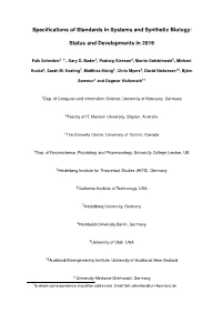 Specifications of Standards in Systems and Synthetic Biology