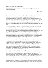 “Spiritual Streams in Romania” (A Central Part of the Later Written Text to the Lecture from Friday 24Th February 2017 in Bucaresti, Romania)