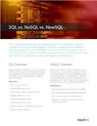 SQL Vs. Nosql Vs. Newsql