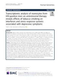 Transcriptomic Analysis of Monocytes from HIV-Positive Men On
