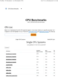 CPU Benchmarks - List of Benchmarked Cpus