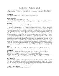 Math 655 - Winter 2004 Topics in Fluid Dynamics: Hydrodynamic Stability